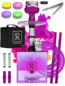 Purple Hookah 2 Hose Hookah Set Square Hookah To Go with Hookah Charcoal Holder Heat Management Device and Big Black Silicone Hookah Bowl and Bag