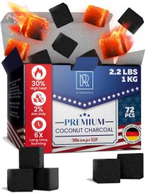 Premium Coconut Charcoal Cubes  XL Pack of 72 Count 1 KG 2.2 lbs Premium Quality 25mm 1x1x1 in 100% Natural Coconut Charcoal Cubes NOT Quick Ligh